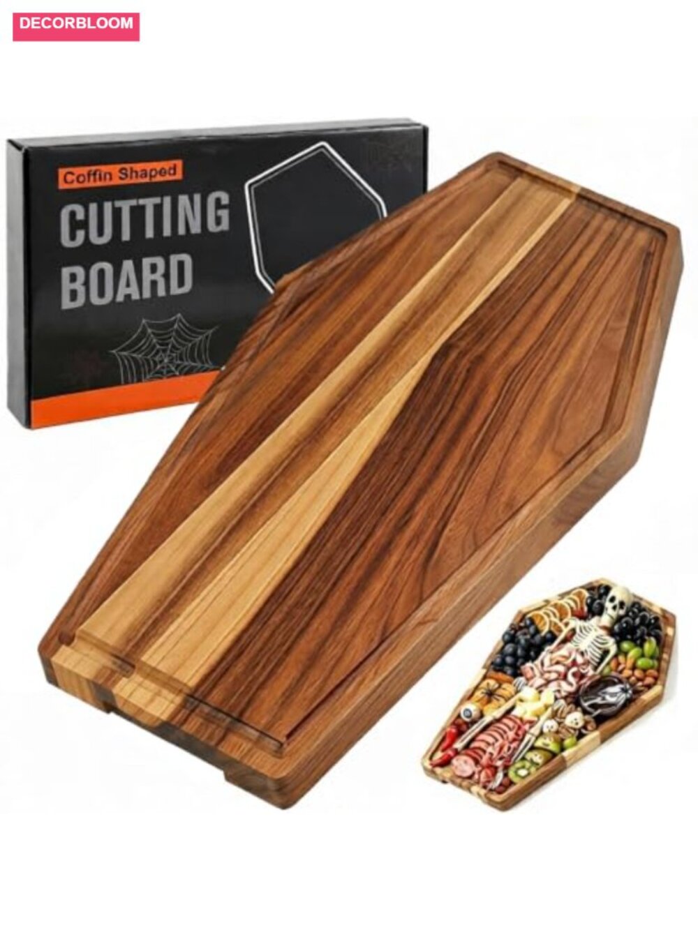 Acacia Wood Coffin Cutting Board 16.5x10.5 Charcuterie Gothic Halloween